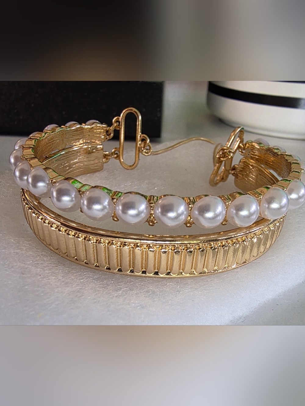 Gold Pearl Row Bracelet - Elegant Women’s Jewelry